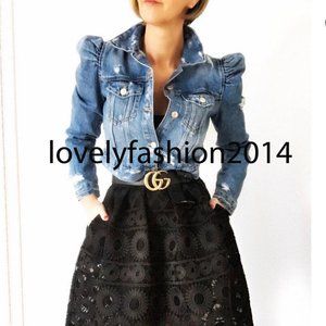 ZARA Blue Denim Jean Jacket Puff Shoulders